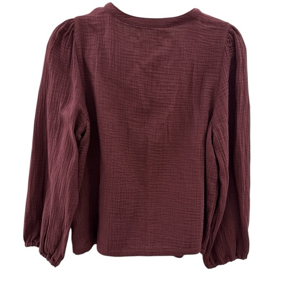 Marine Layer Colette 100% Cotton Gauzy Button Front V-Neck Puff Sleeve Blouse L - Picture 12 of 12
